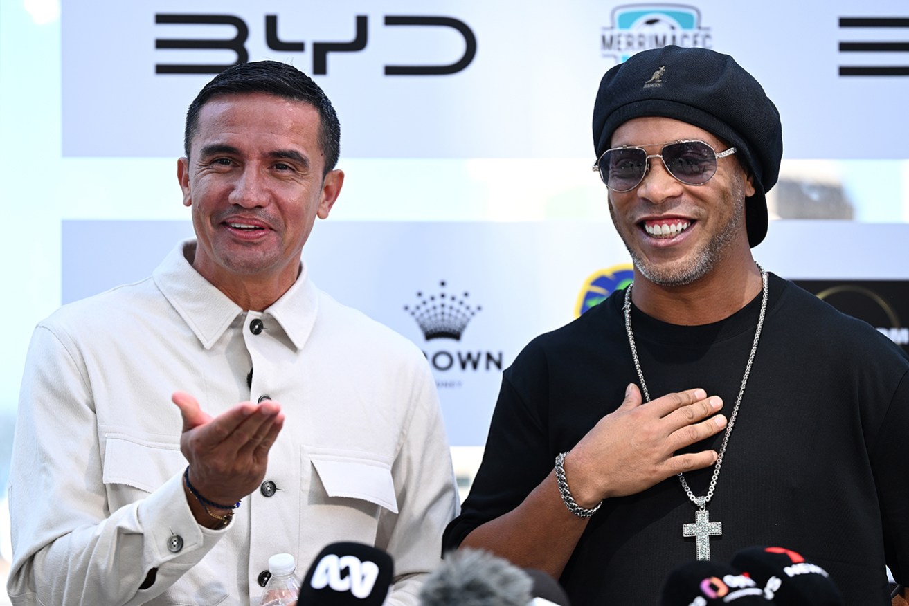 Socceroo great Tim Cahill and Brazilian superstar Ronaldinho have joined forces.