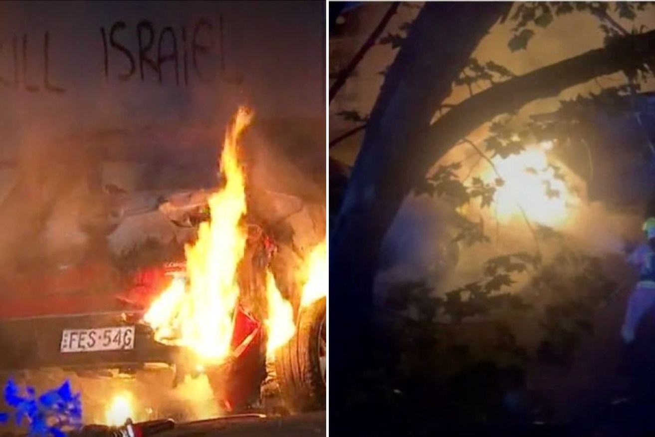 A red Toyota Corolla was set alight in Woollahra in Sydney's eastern suburbs.
