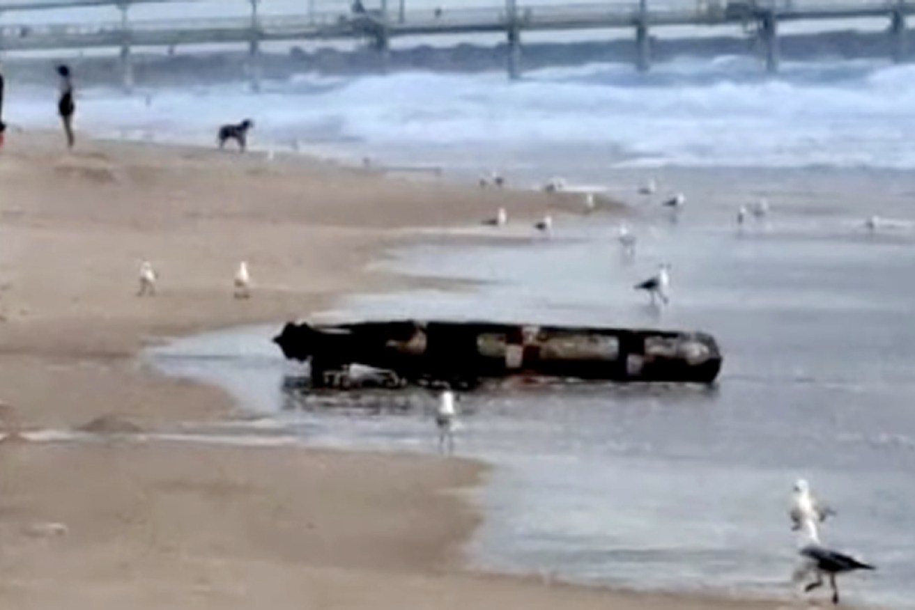 The mystery object on Main Beach on Thursday morning.