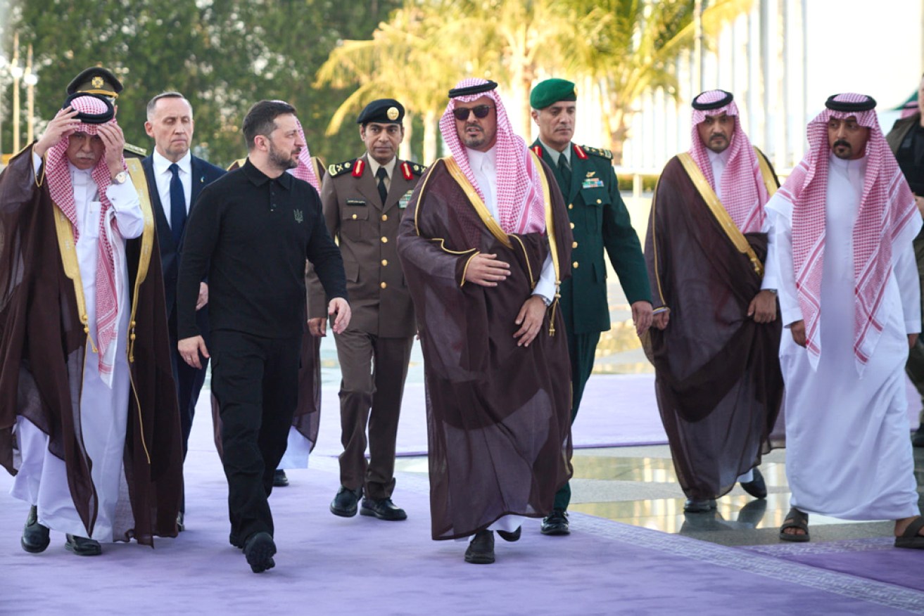 Volodymyr Zelensky has arrived in Riyadh ahead of talks aimed at mapping out peace in Ukraine.