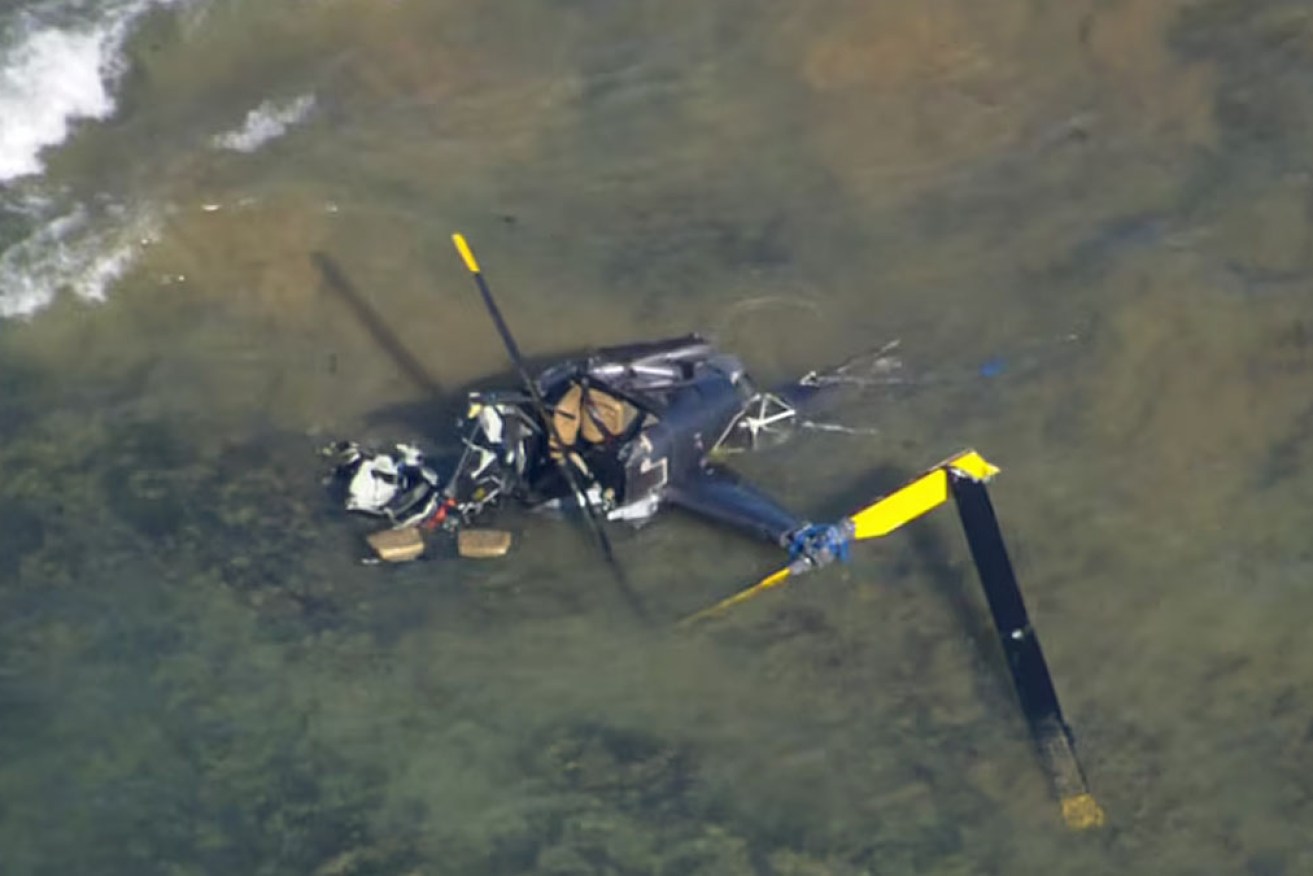 The wreckage of the helicopter at Point Lonsdale. <i>Photo: ABC News</i>