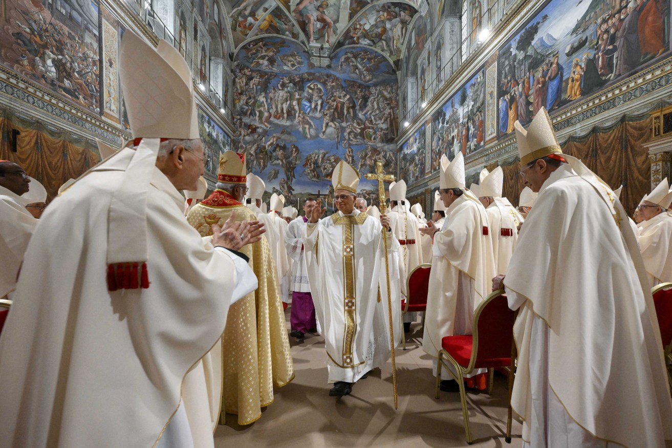 Pope Leo XIV celebrates his first Holy Mass with the cardinals in the Sistine Chapel at the Vatican.