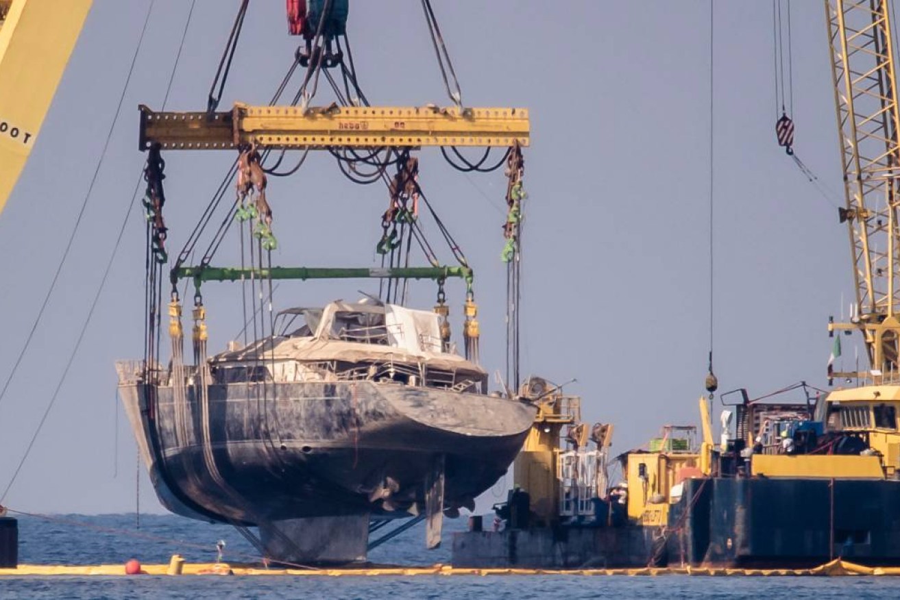 The Bayesian's hull is encrusted with mud after it had lain on the seabed at a depth of 50 metres. 