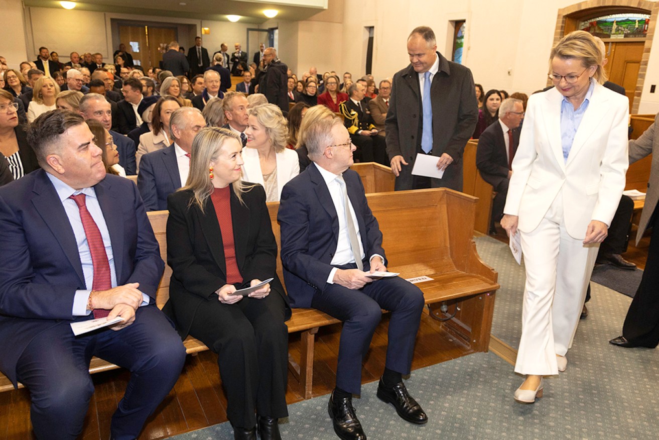 Opposition Leader Sussan Ley joins PM Anthony Albanese at the church service to mark the opening of the new Parliament.