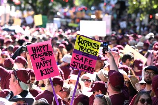Thousands of striking teachers take to the streets