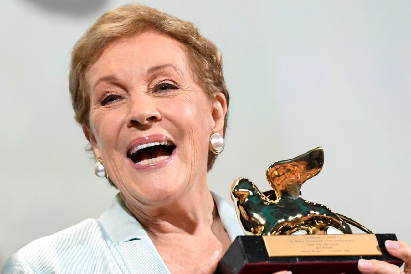 Julie Andrews with her Golden Lion for Lifetime Achievement award at the Venice Film Festival in 2019.