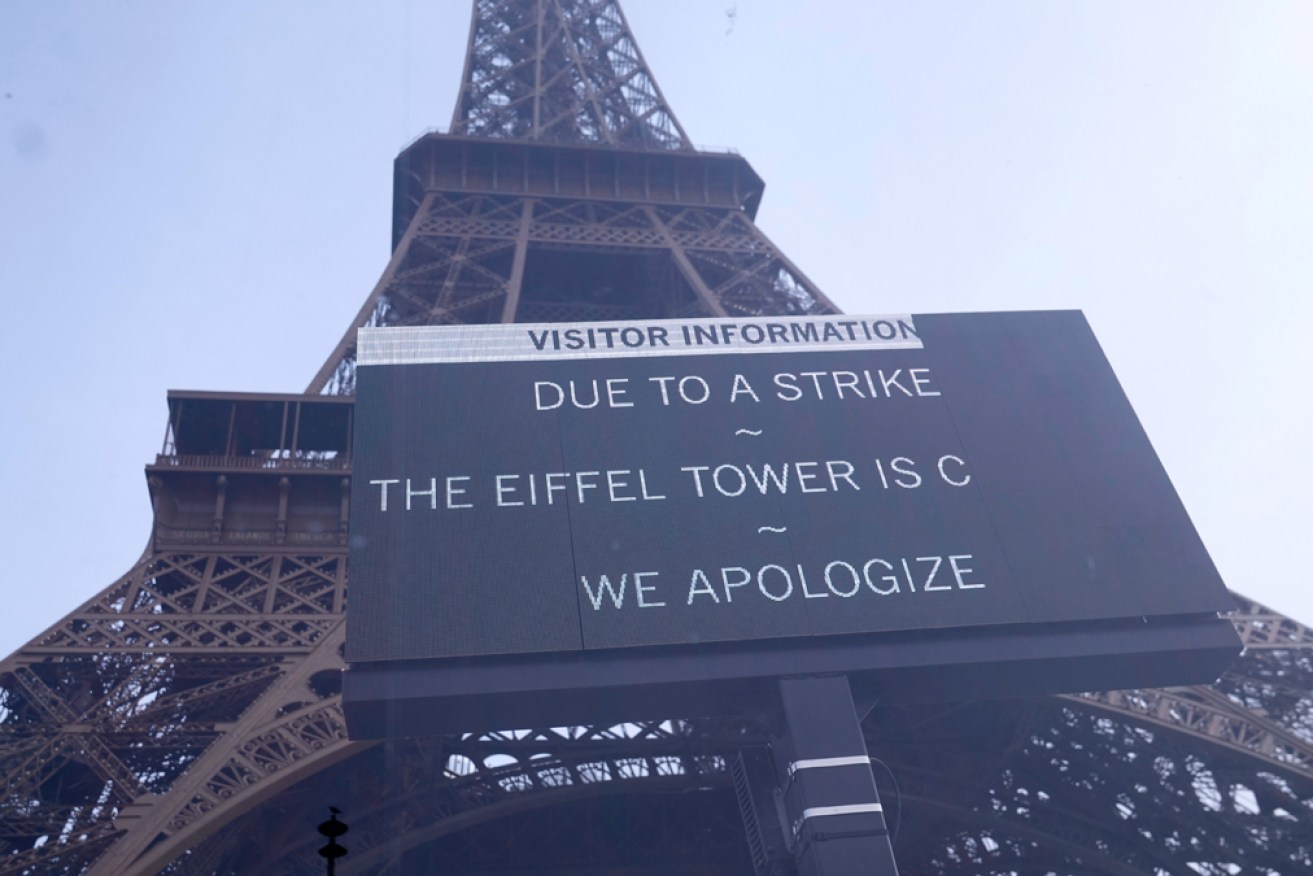 The Eiffel Tower was closed to visitors as French protesters took to the streets.