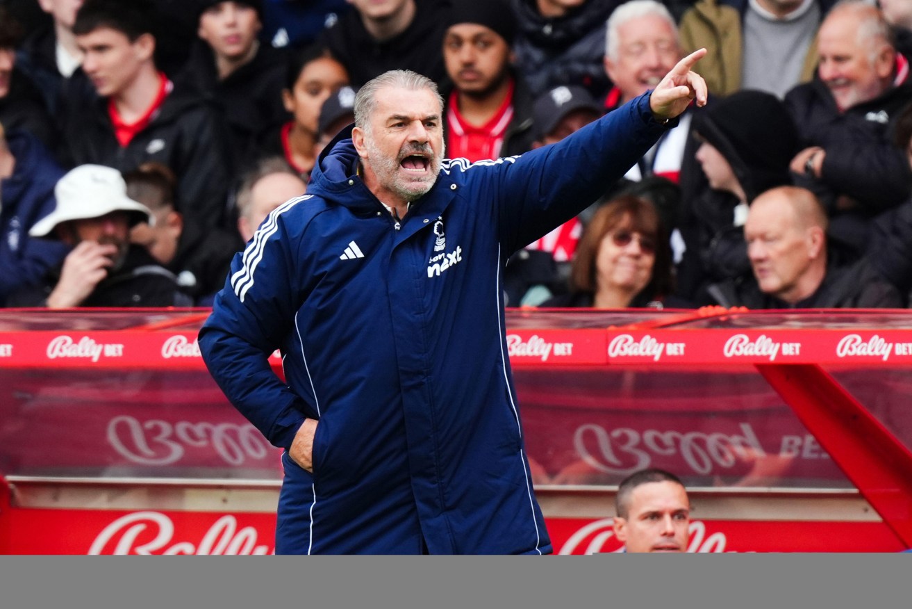 Ange Postecoglou shouts instructions during what proved to be his last game in charge of Forest.