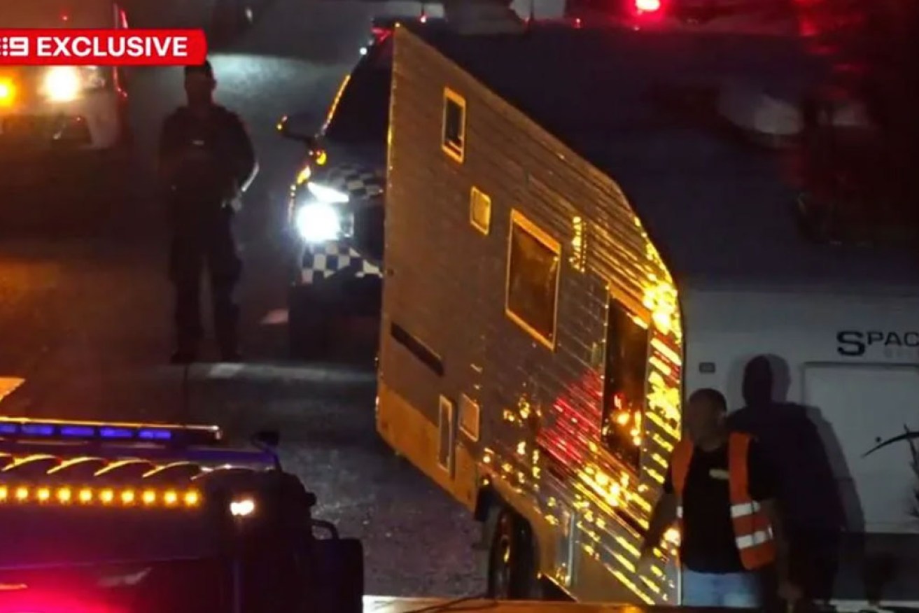 The caravan crashed with three children inside. <i>Photo: Nine News</i>
