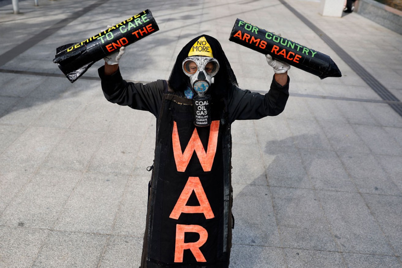 Benny Zable has protested for more than 45 years in his 'Greedozer' costume. <i>Photo: AAP</i>