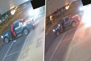 Children terrified as shots fired, allegedly stolen car crashes