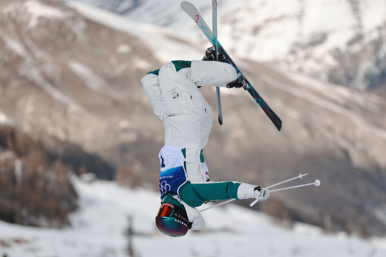 Jakara Anthony in action during the Women's Freestyle skiing competition.