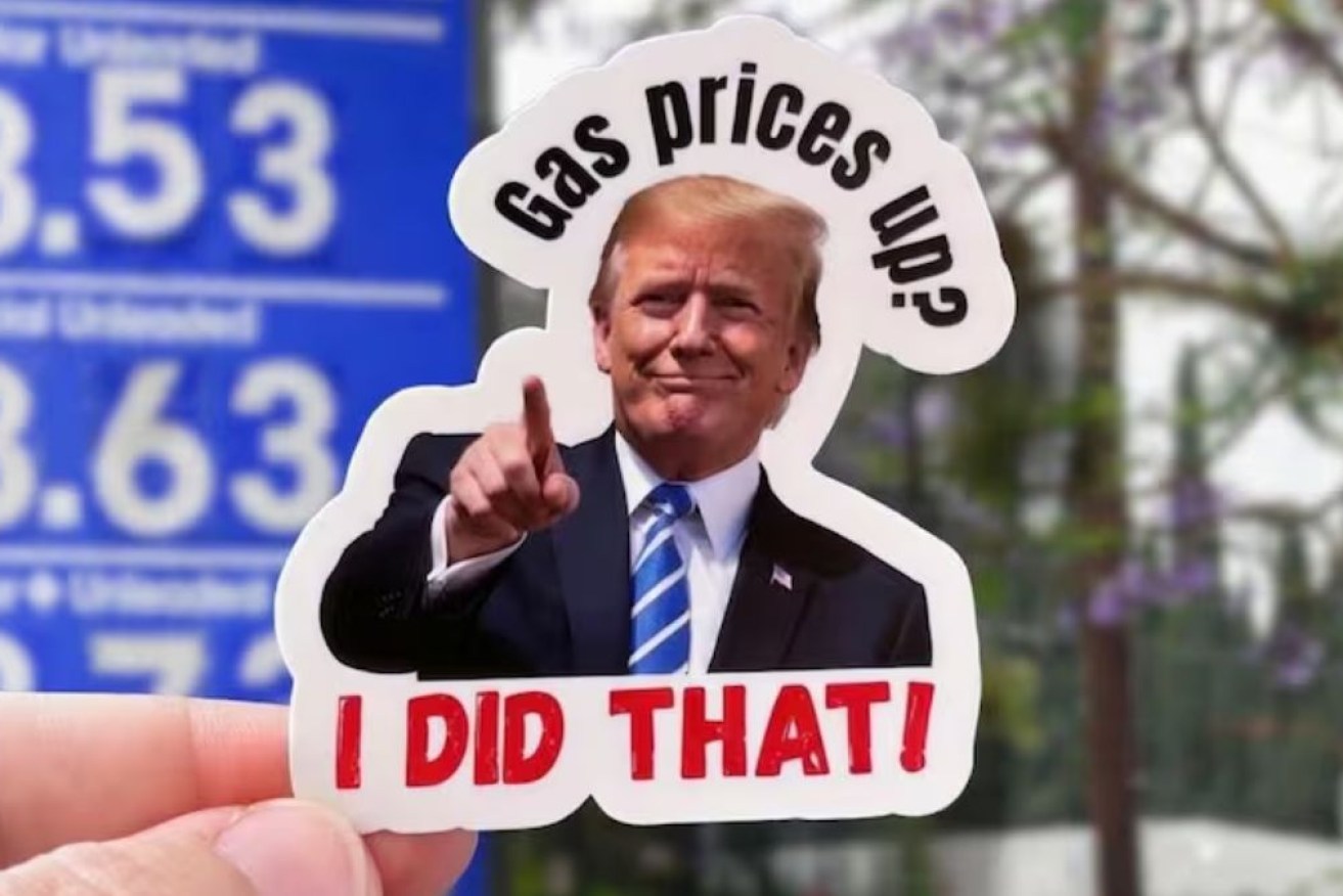 A sticker blaming Donald Trump for spiralling fuel prices.