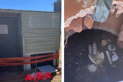 Traveller in 'deep s--t' when drop toilet collapses