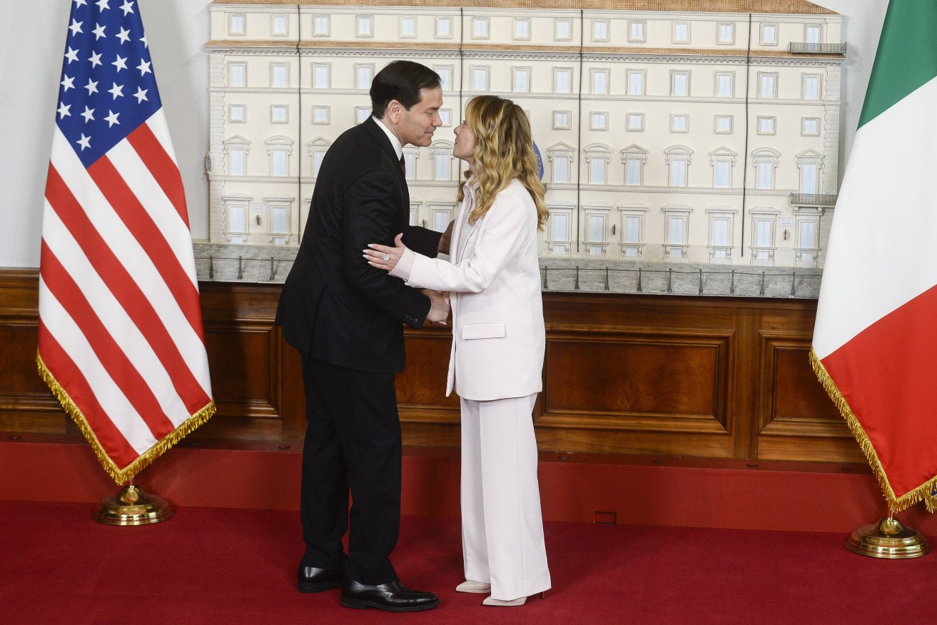 US Secretary of State Marco Rubio meets Prime Minister Giorgia Meloni at Palazzo Chigi.