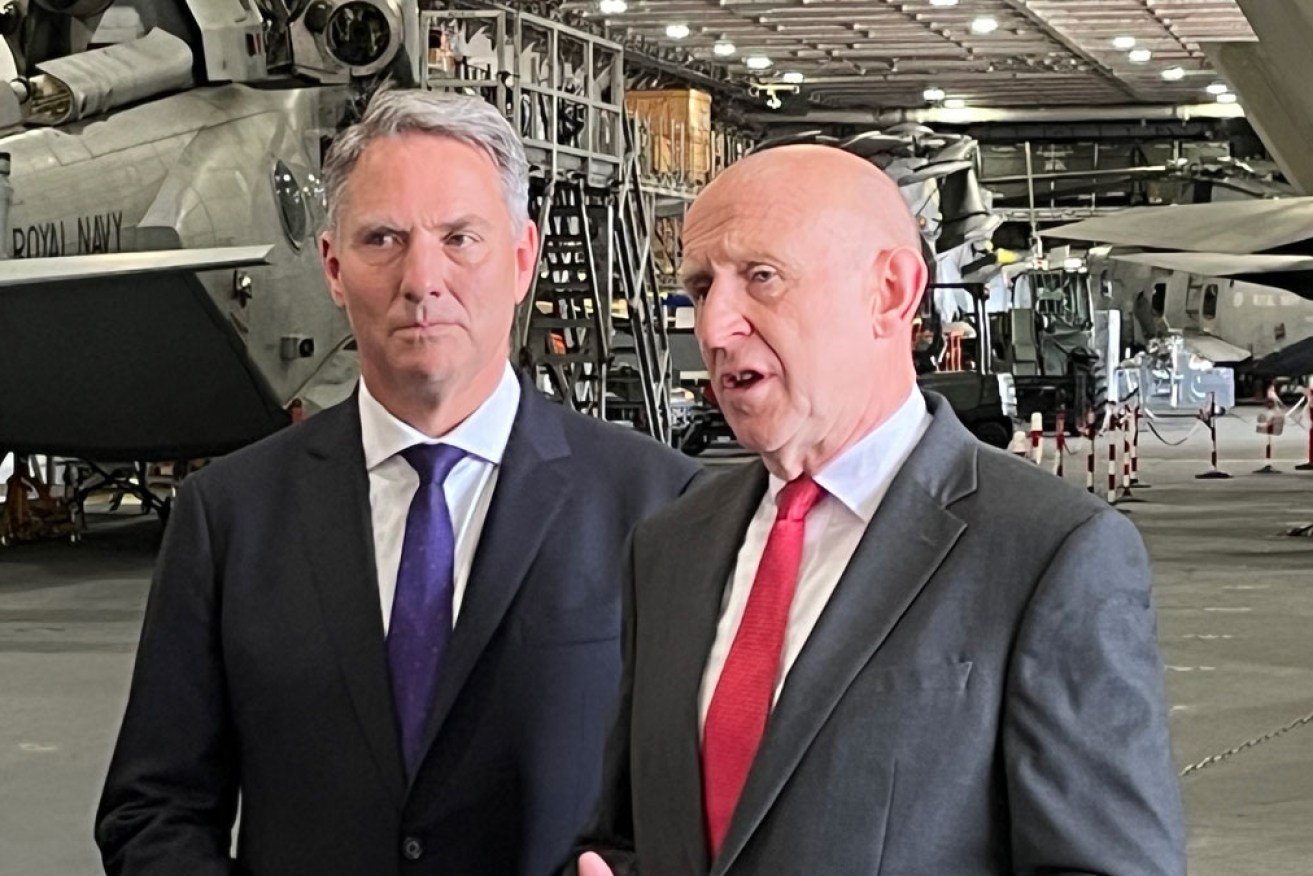 Richard Marles and John Healey were due to speak about AUKUS at a key media event. <i>Photo: AAP</i>