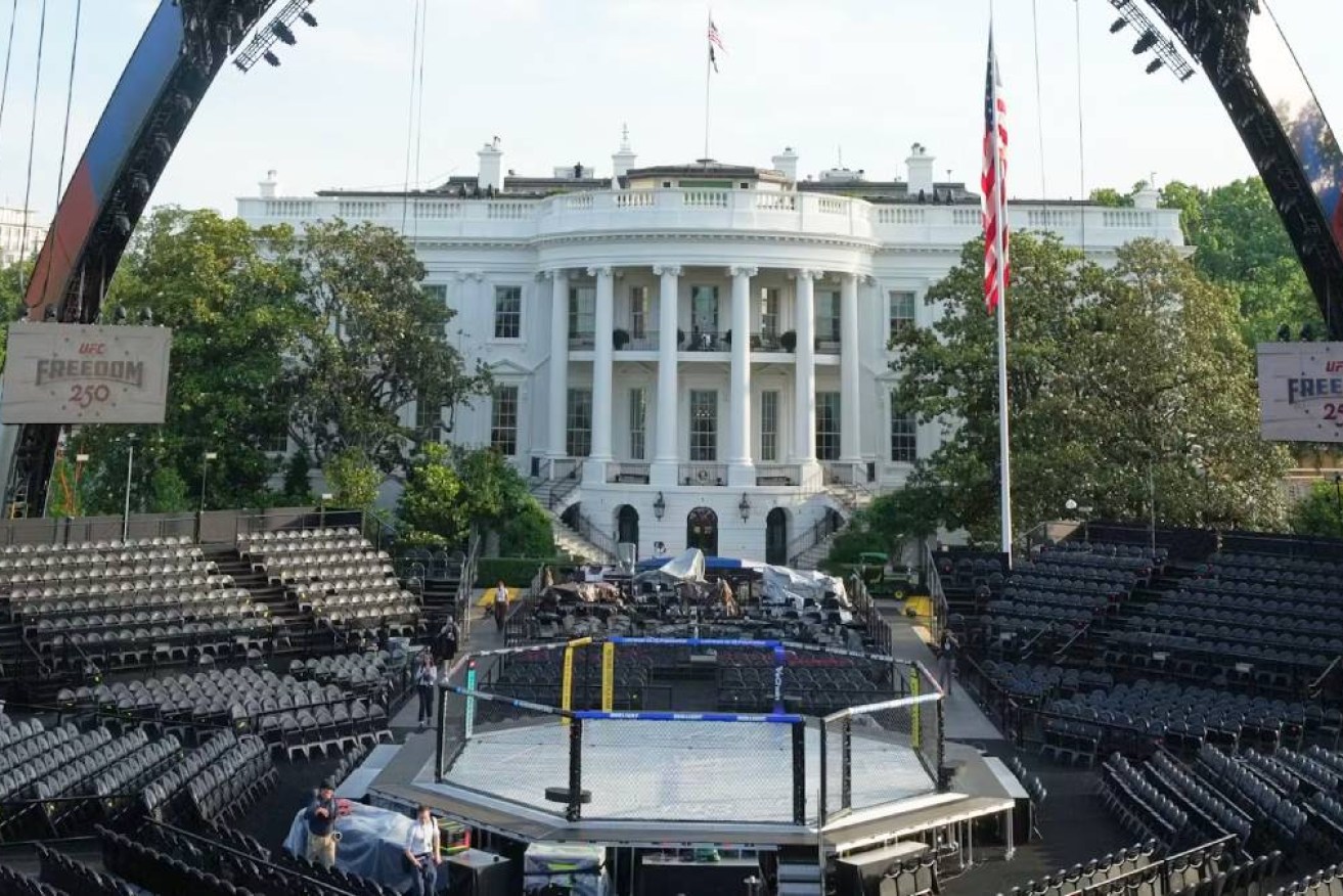The arena for the UFC Freedom 250 event is seen on the South Lawn of the White House.