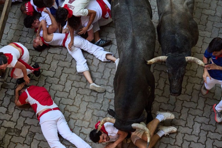 Runner gored in face running with the bulls at Pamplona