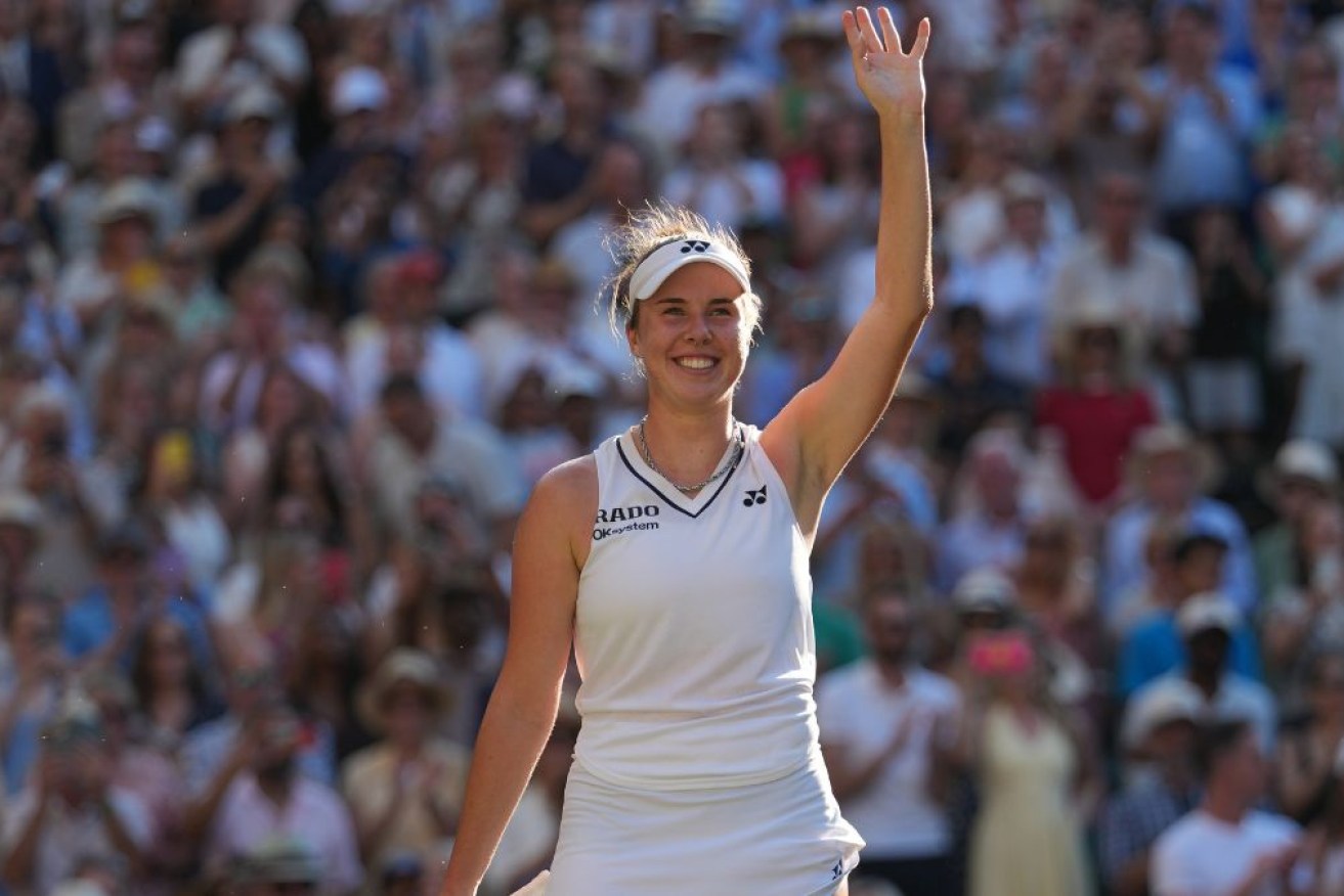 Linda Noskova of Czech Republic celebrates winning against Karolina Muchova.