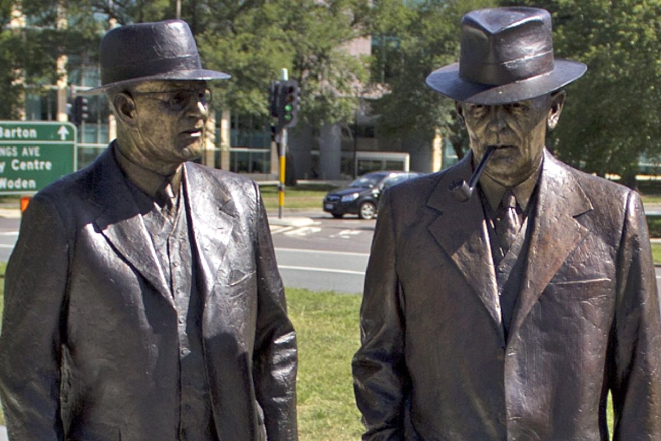 John Curtin (left) and Ben Chifley, forever locked in conversation on their way to work.