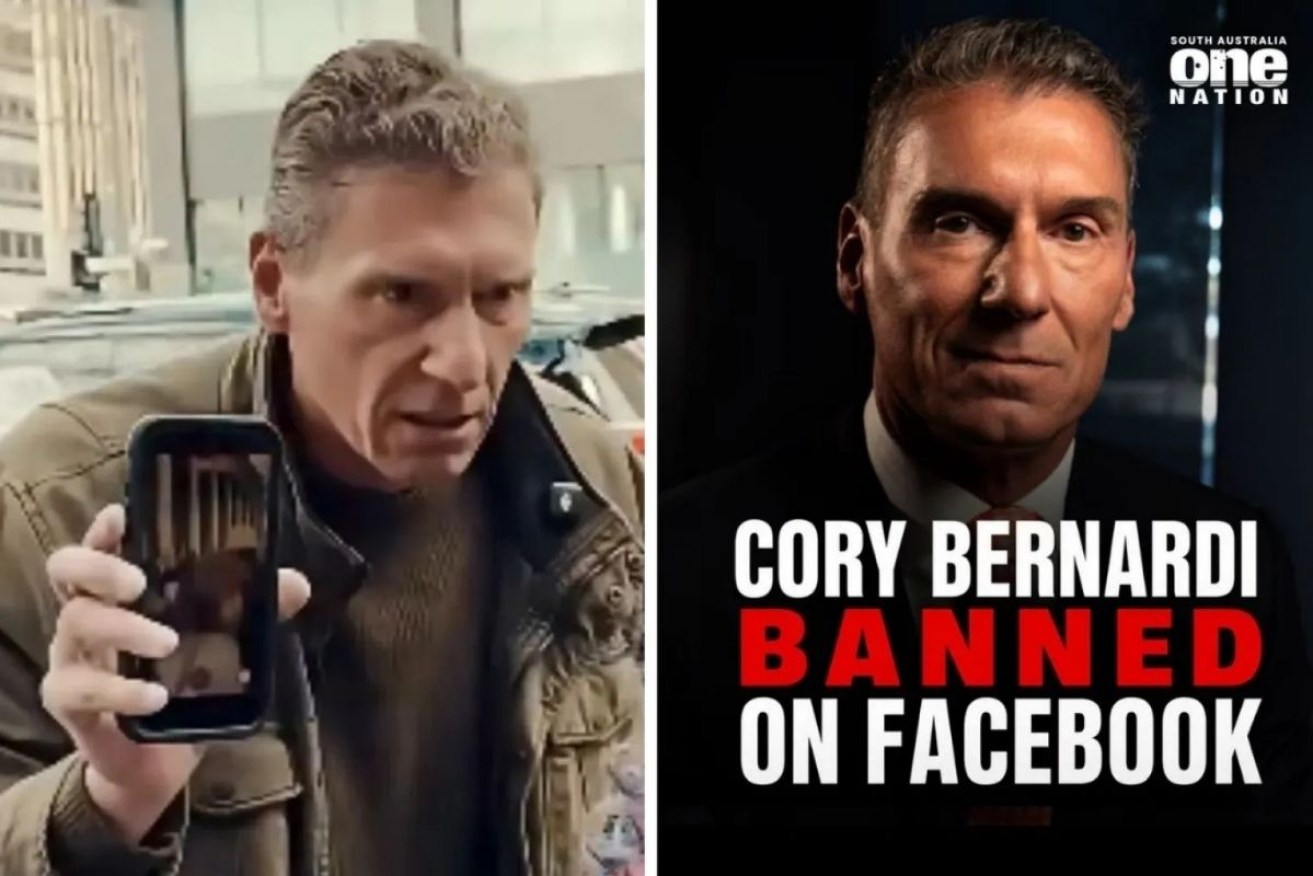 One Nation SA leader Cory Bernardi has had his account booted from Facebook following "legal threats".