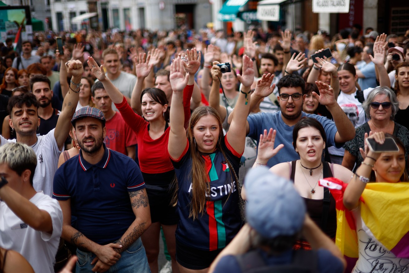 A housing protest at the Puerta del Sol encampment in Madrid.