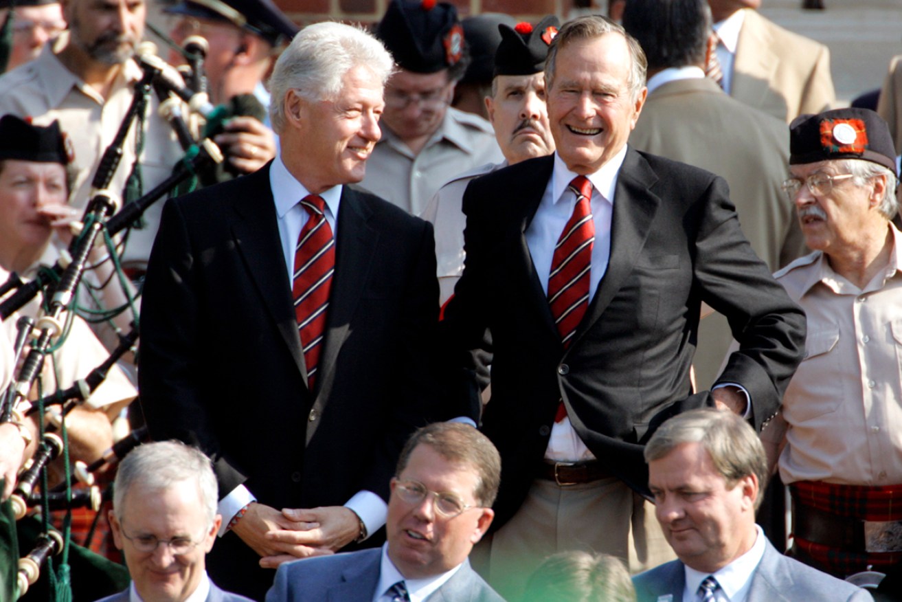 Bill Clinton, seen here with George Bush senior in 2005, started a long way behind in the 1992 race for the White House.