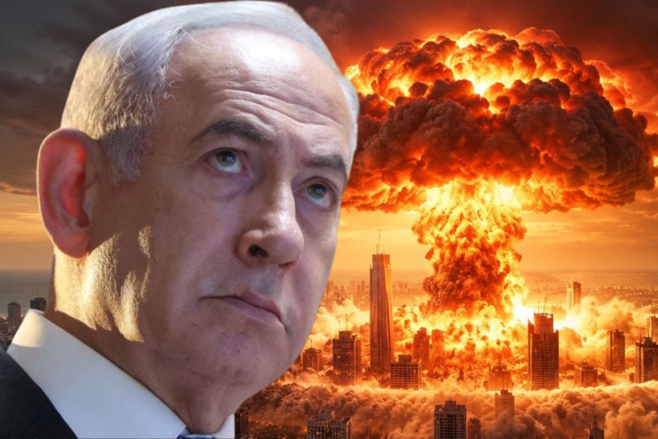 Benjamin Netanyahu warned of Israel's 'existential danger' alongside a photo of a mushroom cloud.